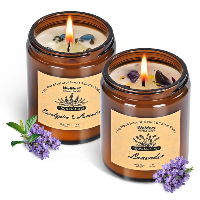 WEMEET 2 Pack Scented Candles Gift Set, Soy Candles of Lavender & Eucalyptus Lavender, 7 oz Jar Candle, Aromatherapy Candle for Birthday, Mother's Day, Christmas